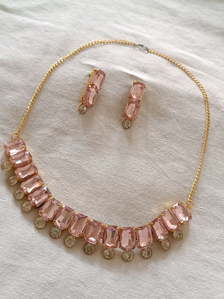 Pink Stone Necklace Set