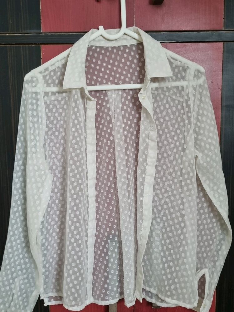 Stylish Dotted White Transparent Shirt