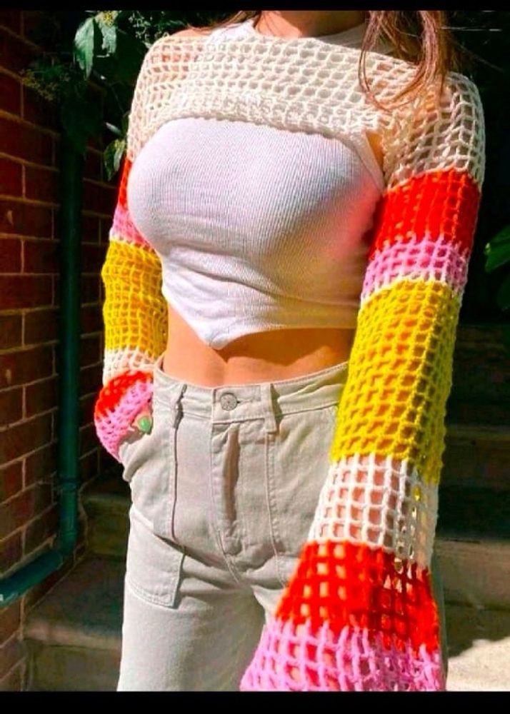 Crochet Bolero Multi Coloured Shrug Sleeves