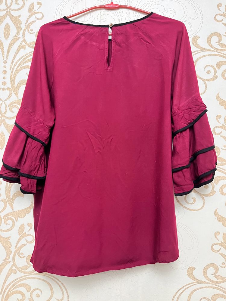Beautiful Maroon Top With Bell Shaped Sleeves