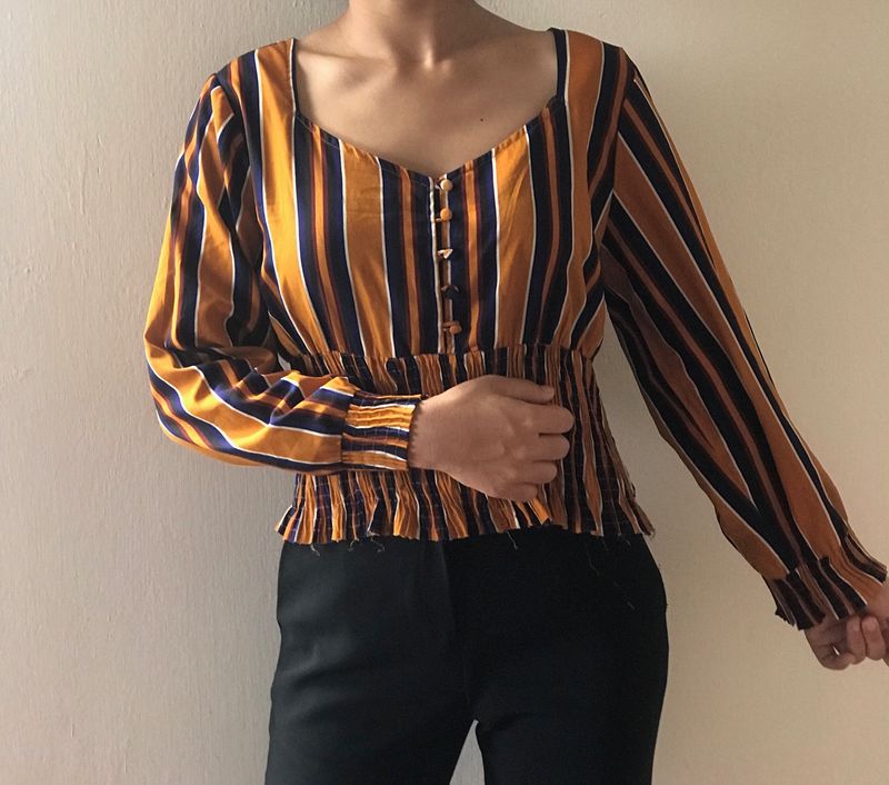 Casual Striped Women Yellow Top