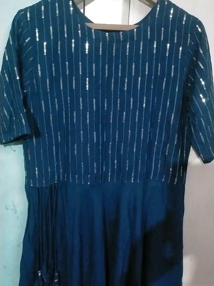 Teal Blue Kurta Set With Sequence Work