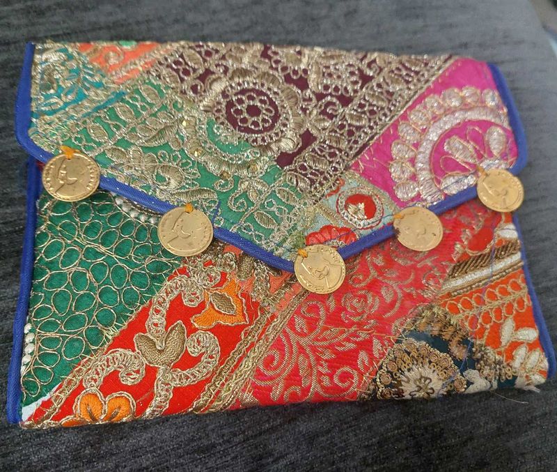 Multi colour embroidered festive purse