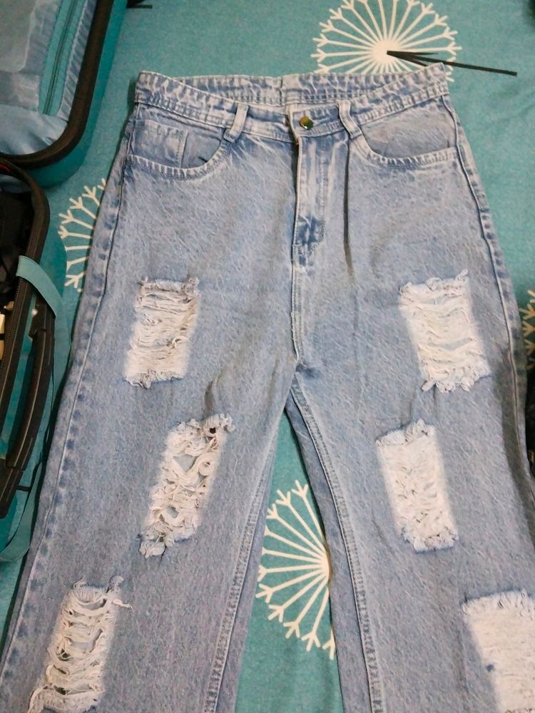 Blue Denim Distress Jeans