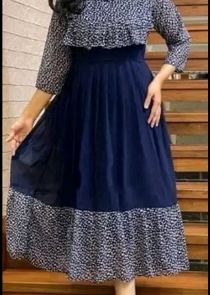 Women Fit And Flare Nevy Blue Floral Dress