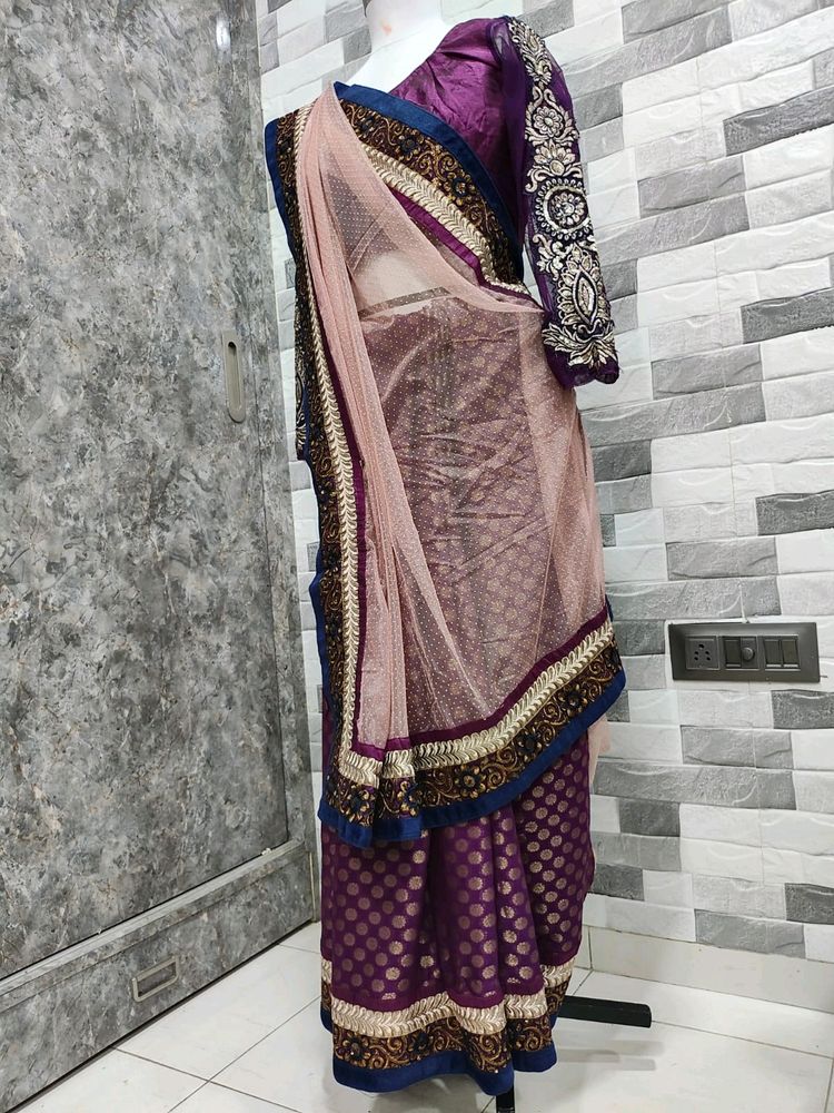 Purple Net Saree