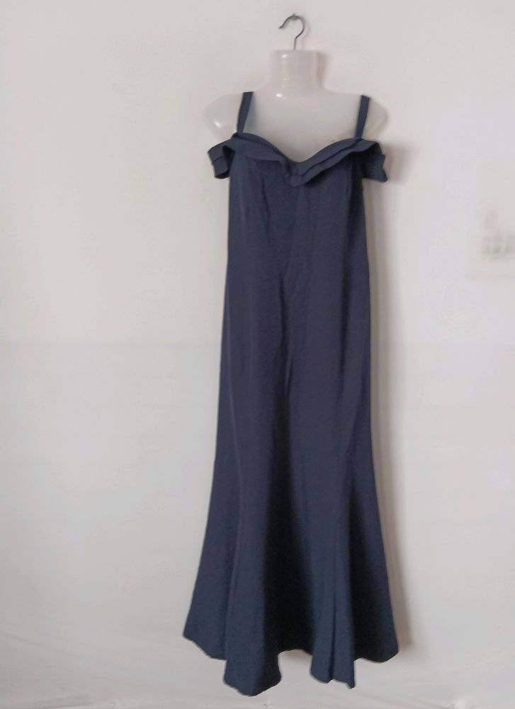 Navy Blue Plain Casual Maxi Dress (Women)