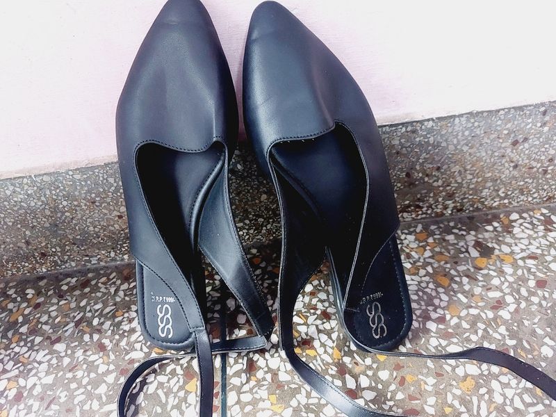 SSS Tie up black chic mule.  Year Ending Sale