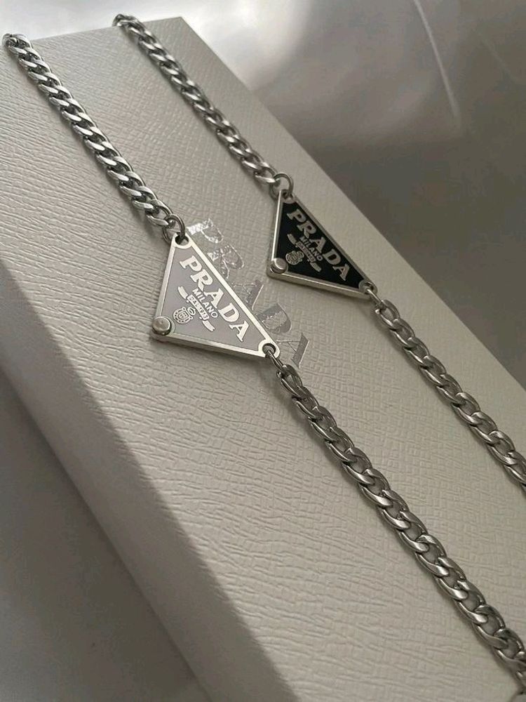 2 Pcs Prada Chain Necklace Black Plus White