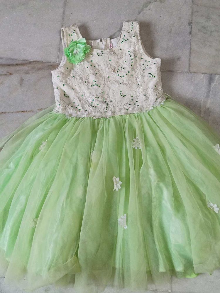 Green-white Frock for Girls