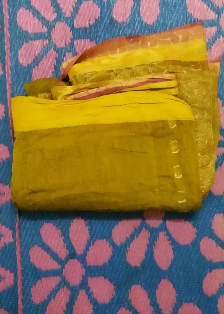 Yellow Saree With Golden Design