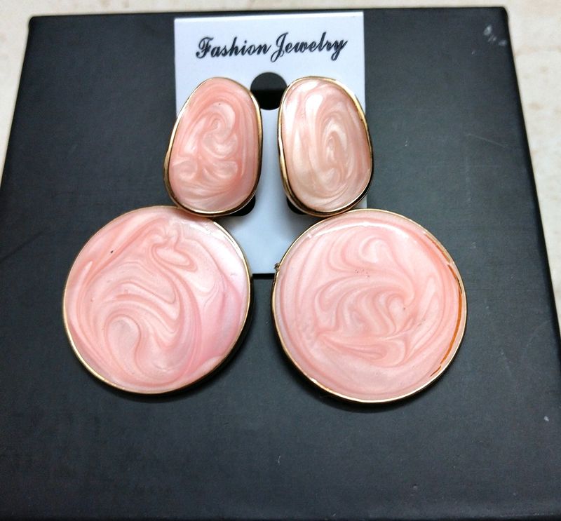 Pink Stone Round Shape Drop Earring