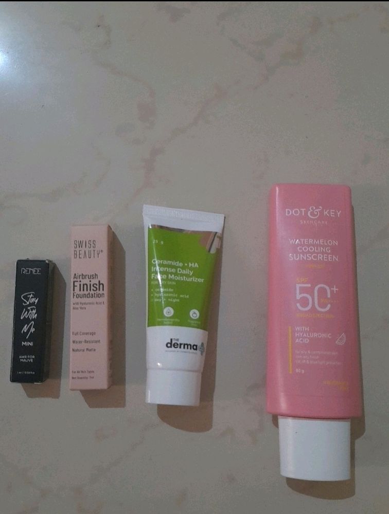 Sunscreen, Moisturizer, Foundation And Lipstick