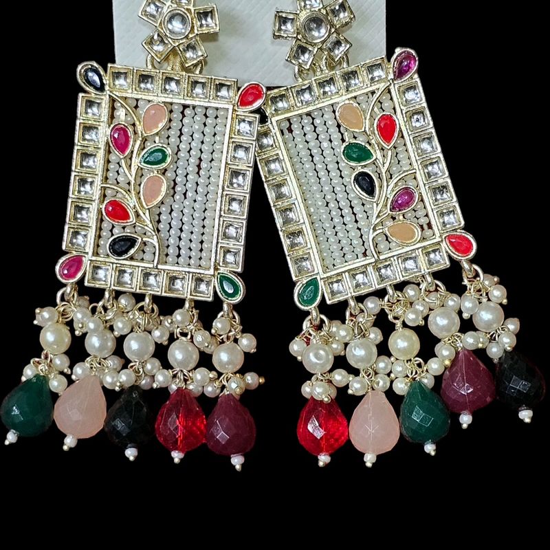 Beautiful Meena Kari And Moti Piroi Earrings