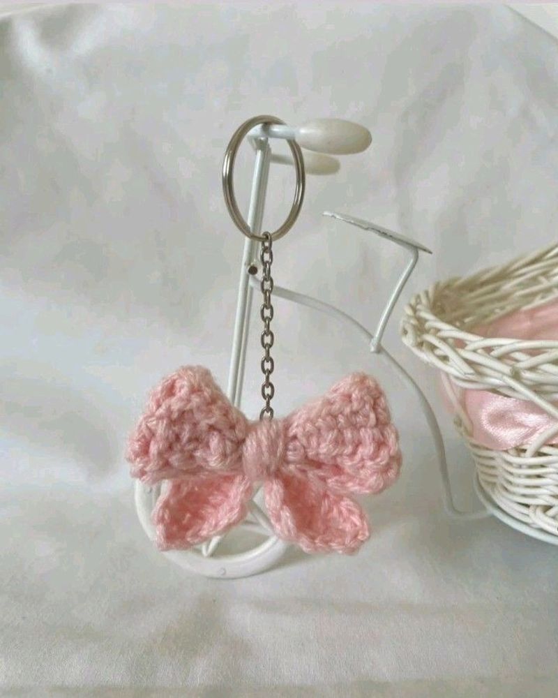 Crochet Bow Keychain Peach Color