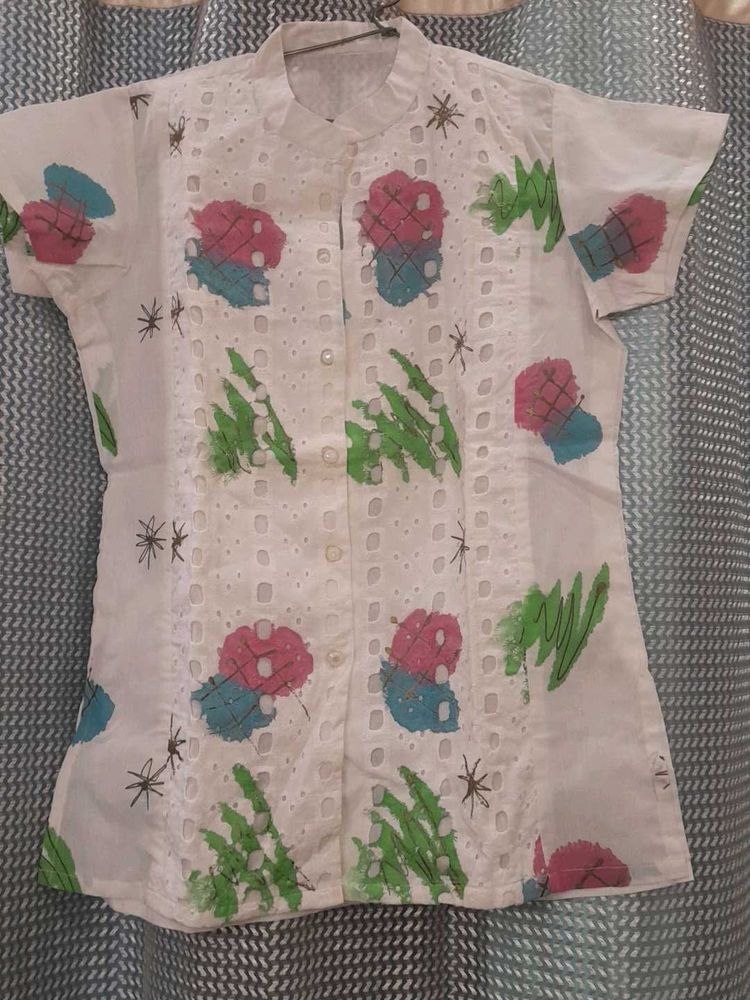 Embroidery White Top With Multi Color Front