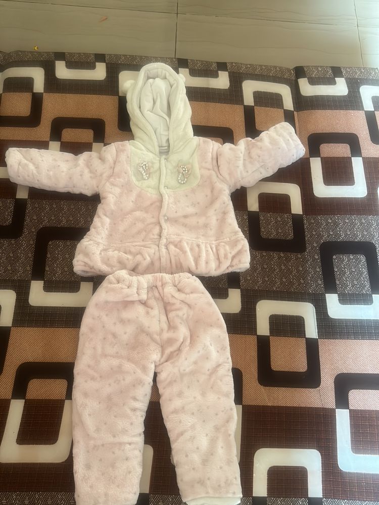 Party Wear Woollen Huddiee Suit For Baby Girl