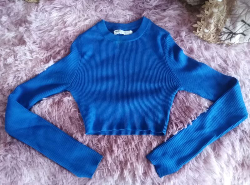 Blue Long Sleeve Crop Top