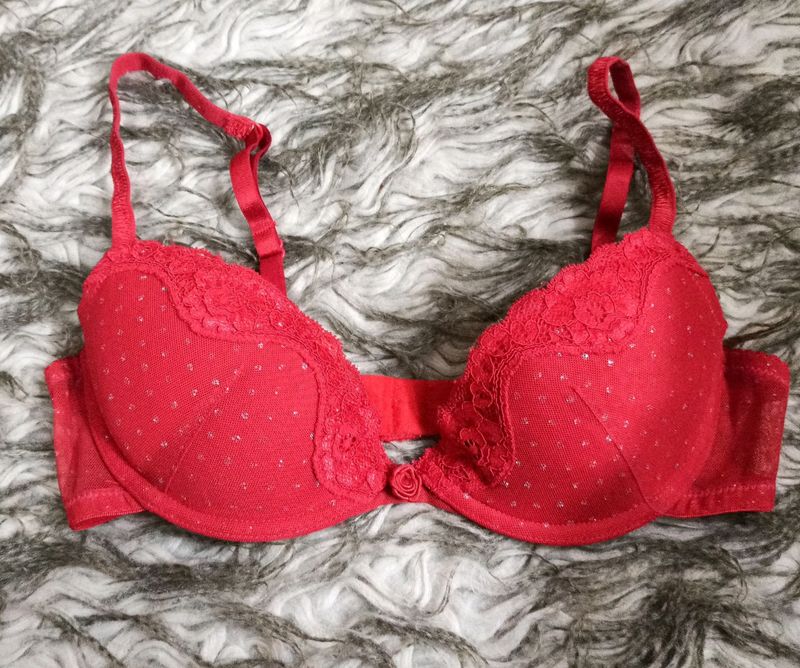 Hnm Red Lace And Net Detail Bra