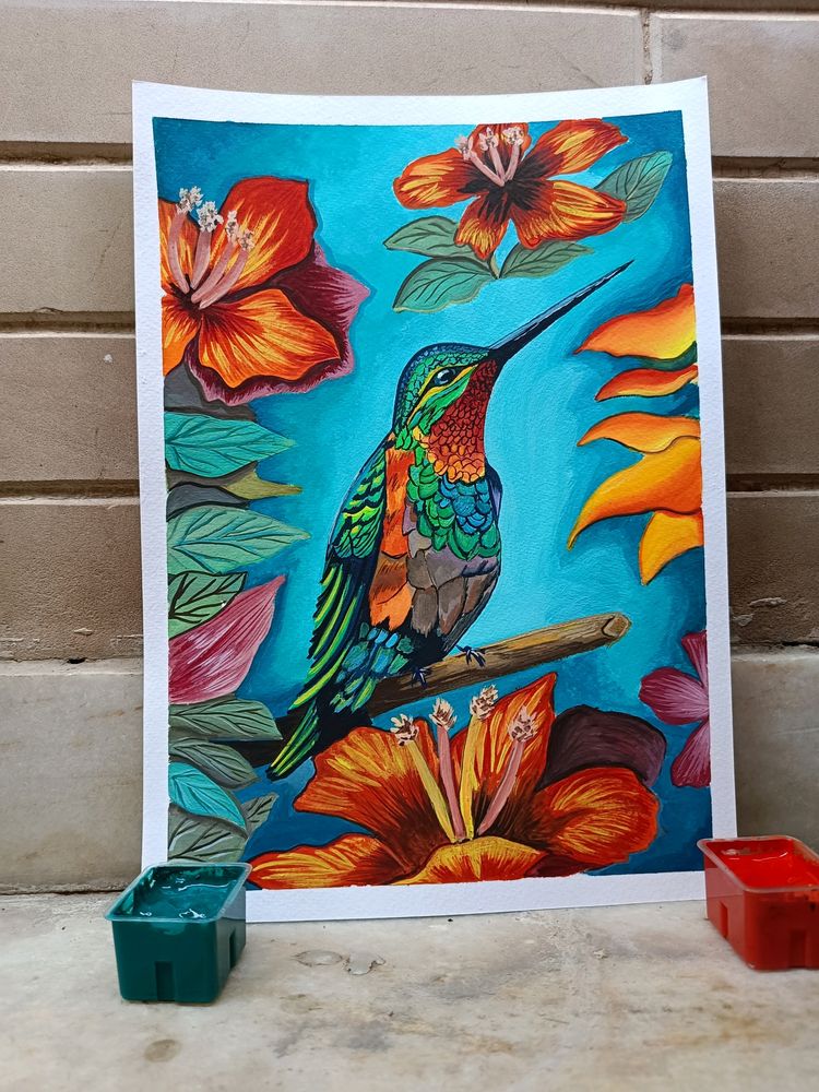 Hummingbird Painting On A4 Sheet