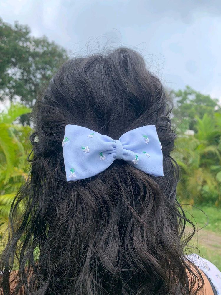 Blue Embroidered Bow