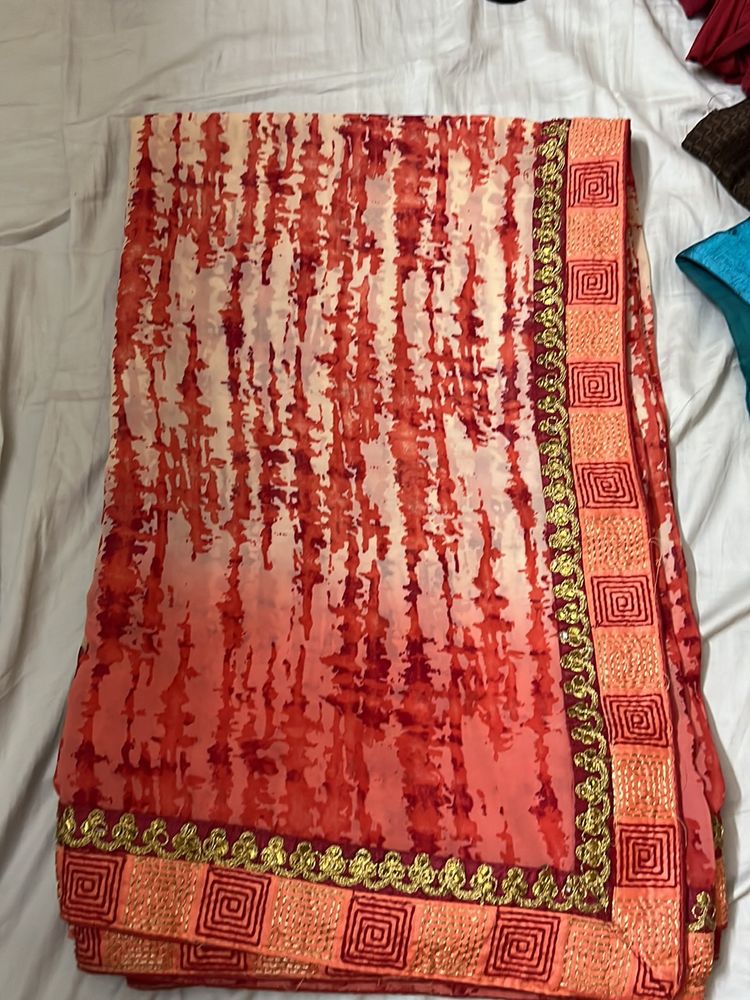 Synthetic Saree With Gota Lace