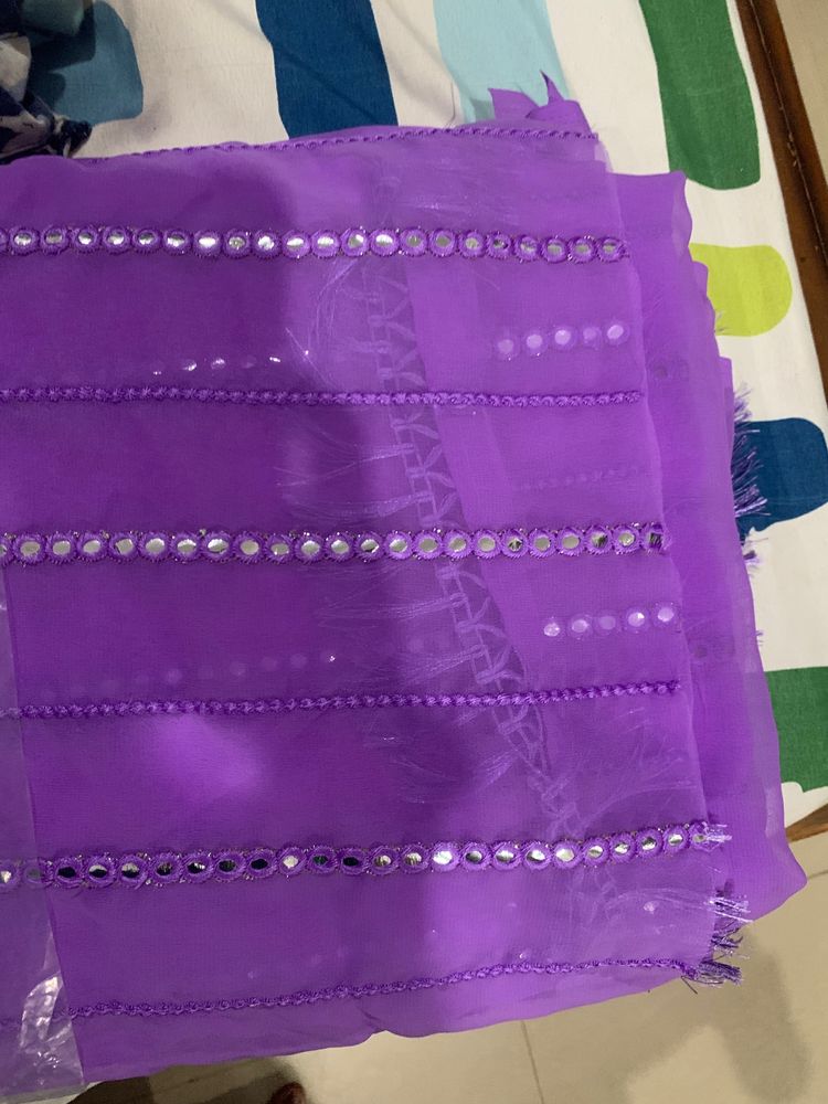 New Purple Saree Mirror Work