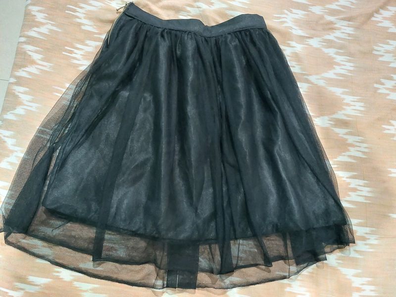 Black Satin& Net Mini Skirt