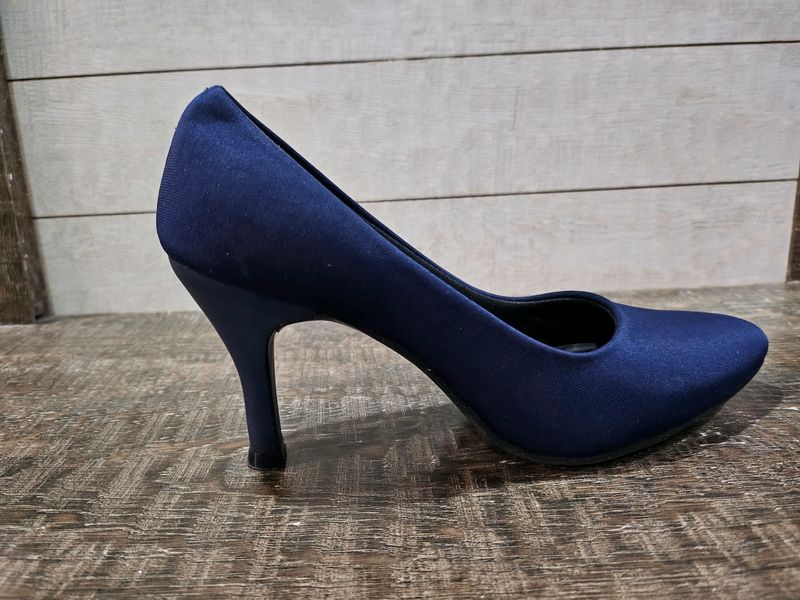 Navy Blue Satin Pumps