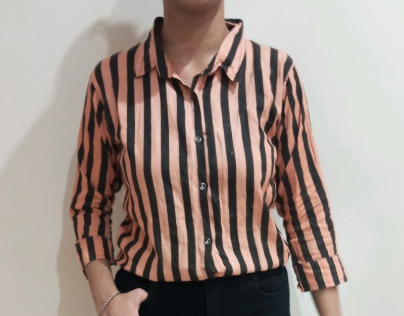 Orange And Black Striped Shirt For Girls