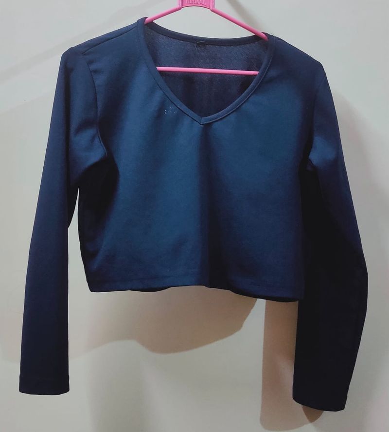 Navy blue Full Sleeve Crop Top