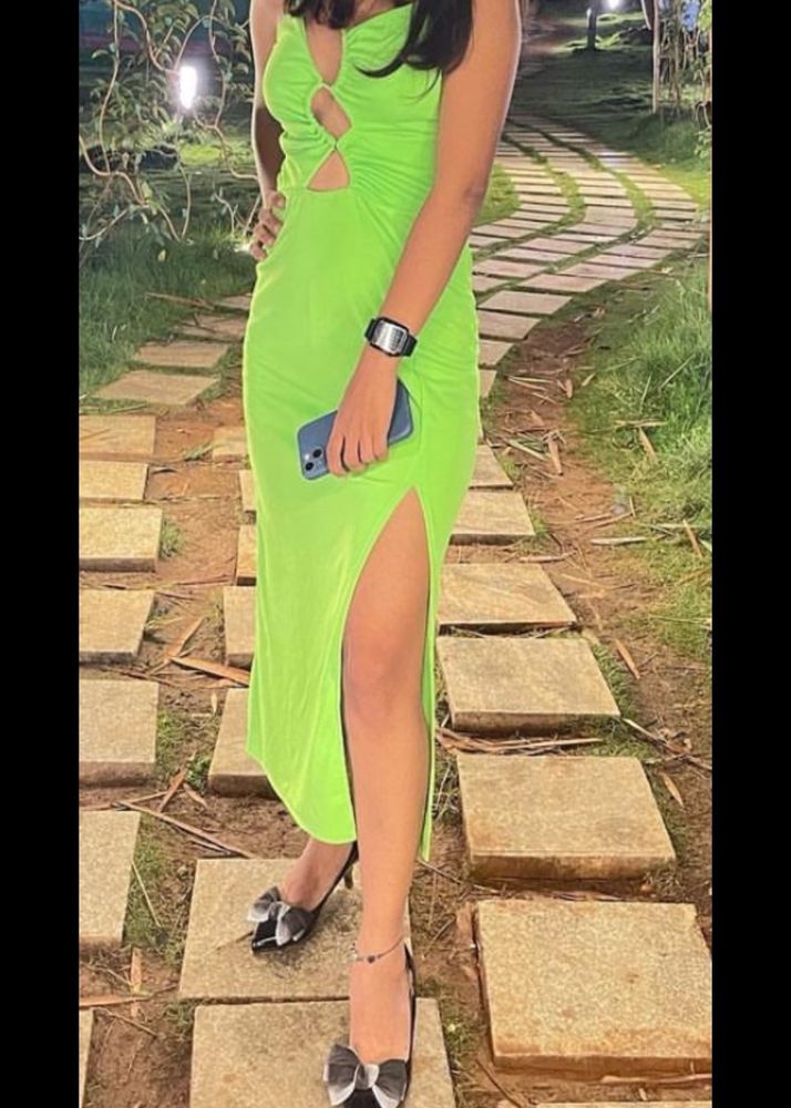 Green Color Cris Cross Dress From H&M