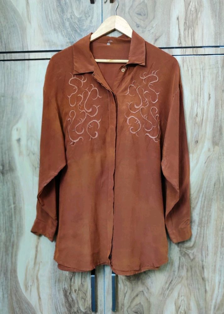 Brown Embroidery Work Shirt Size-44