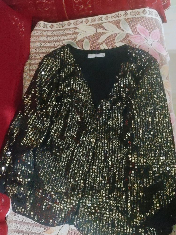 Black With Golden Sequence Shrug