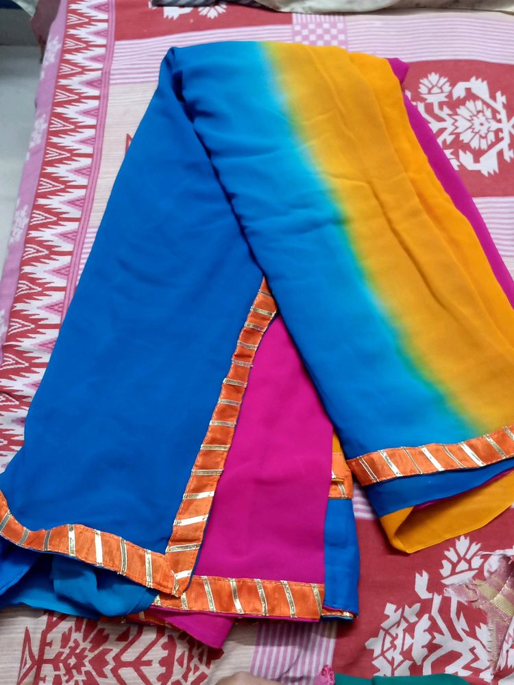 Unsed Pure Viscose Gorgett Saree