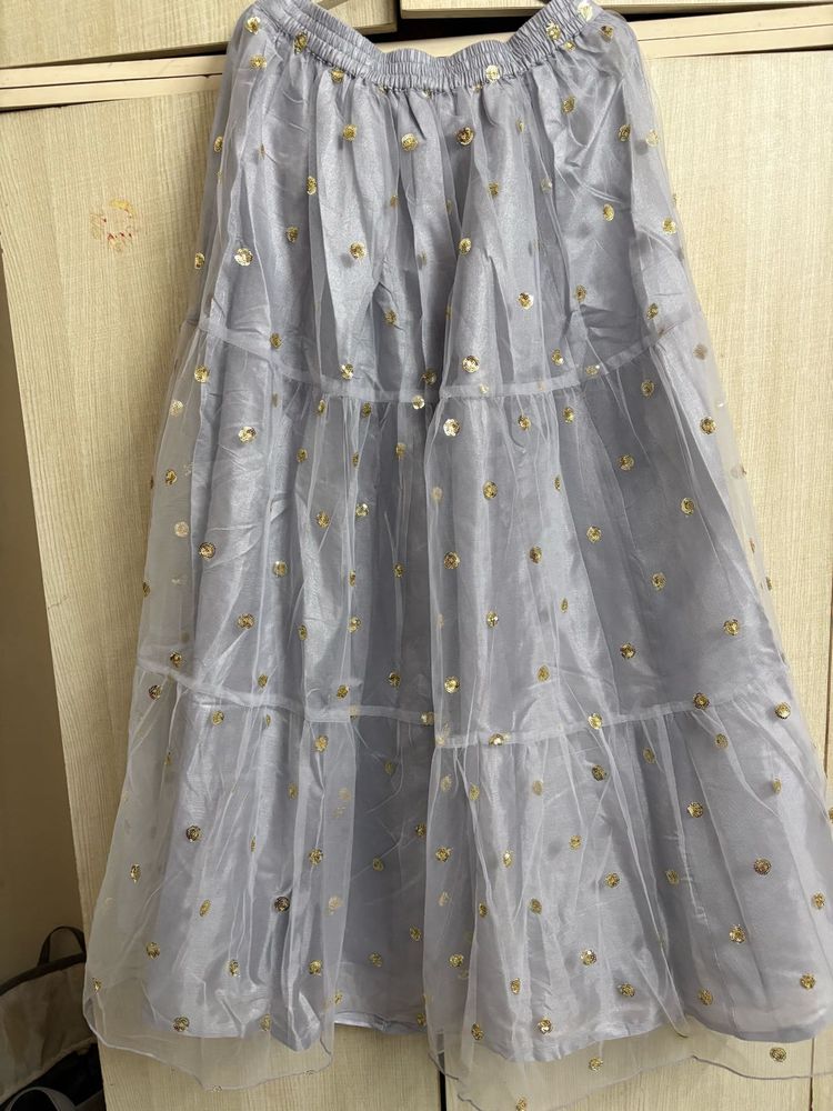 Grey Sequinned Maxi Skirt (M/30)