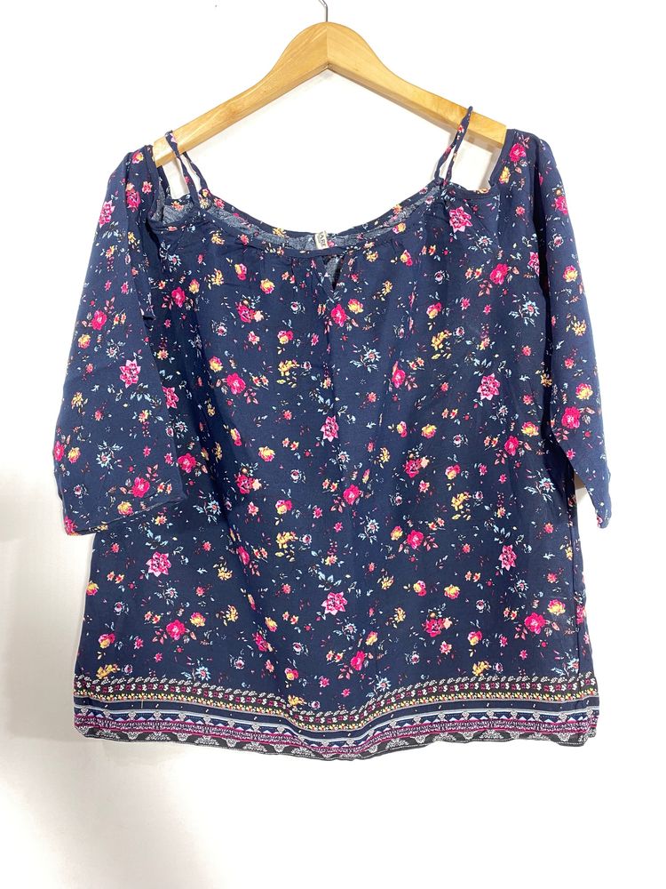 Women Dark Navy Blue Floral Printed Top