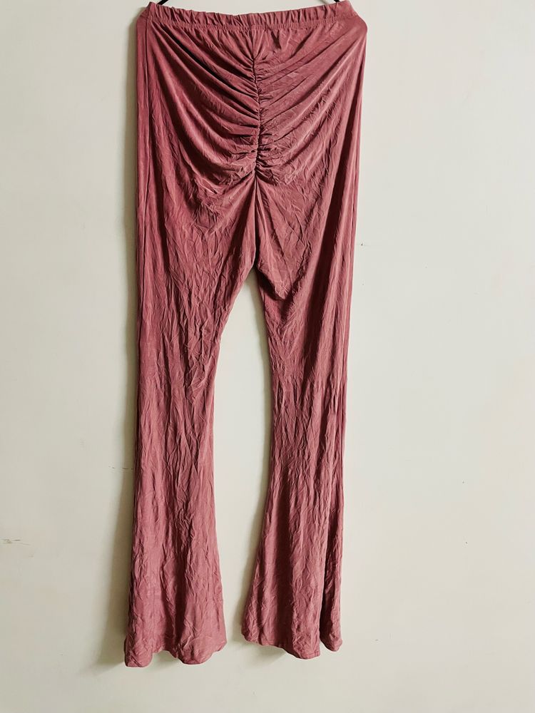 Women Pink Bootcut Ruched Pant