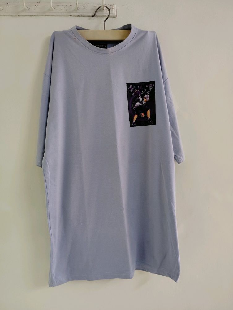 Blue Naruto Print Oversized Tshirt