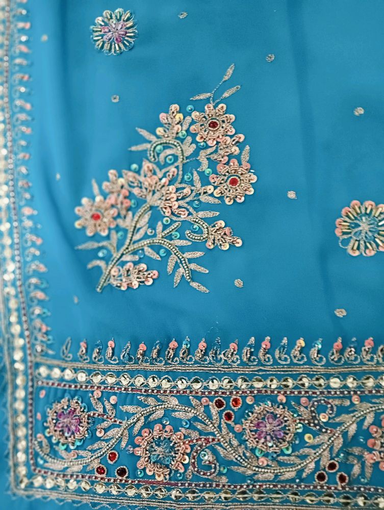 Blue Pure Hand Work Saree