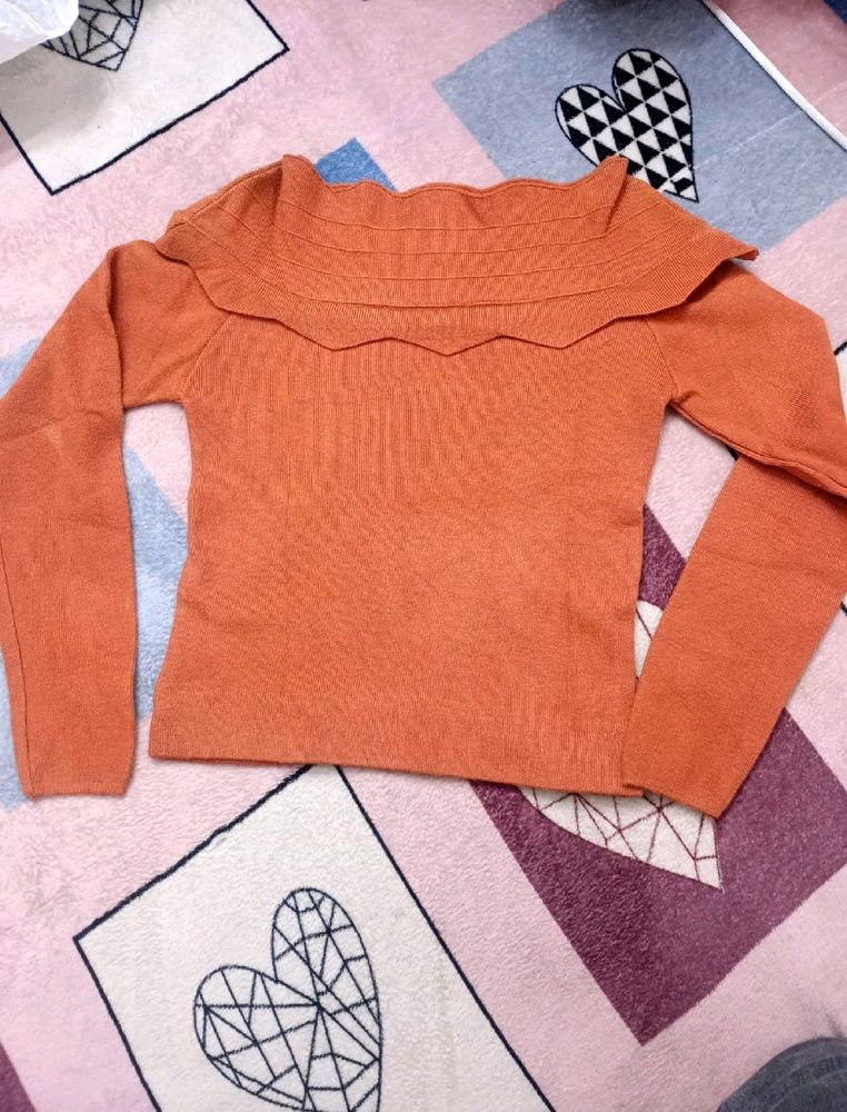 Wide Neck Orange Top 🧡