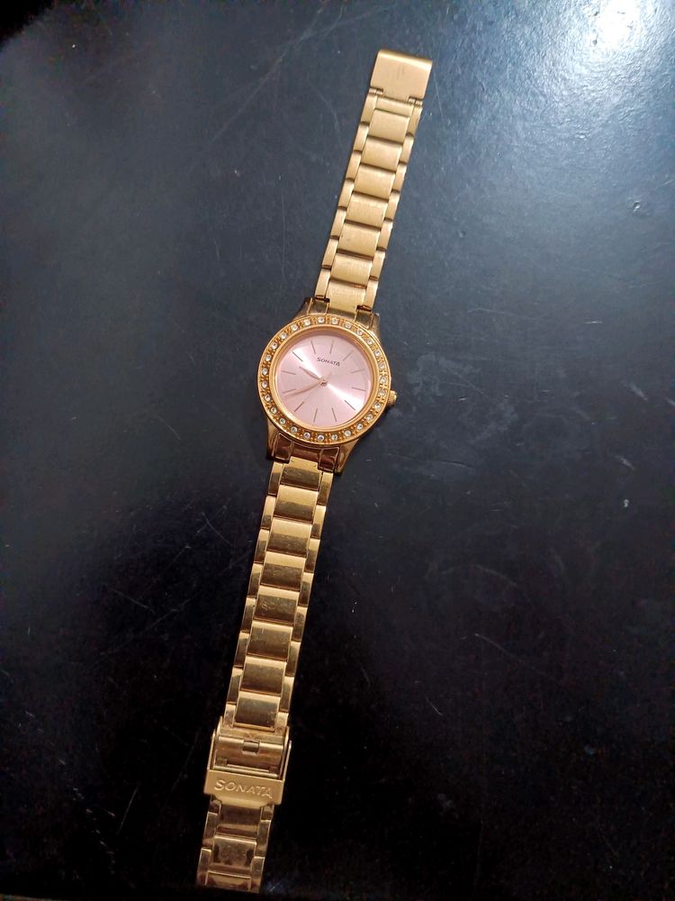 Sonata Women Watch(Gold) With Pink Dial