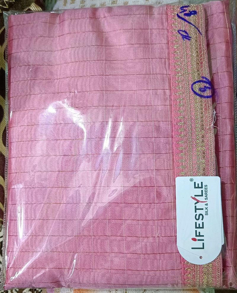 Lifestyle Pink Organza Checks Fancy Saree