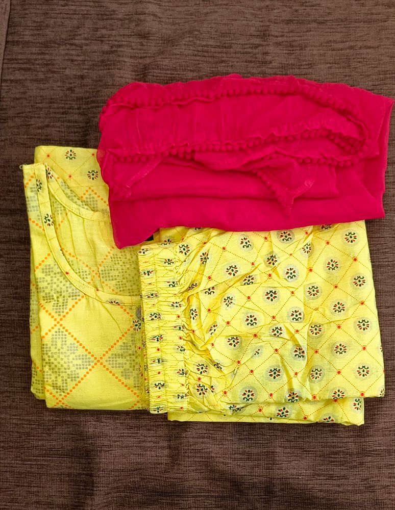 Cotton Printed Stitched Suit Set yellow Size L