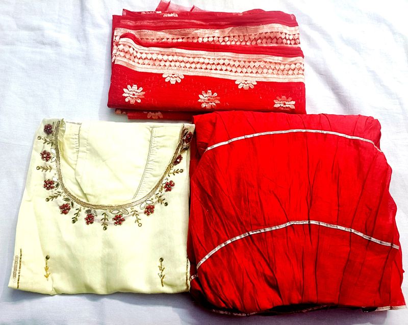 Light Yellow Red Sharara Set With Dupatta