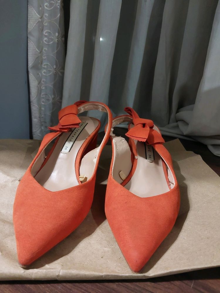 Orange Suede Slingback Heels