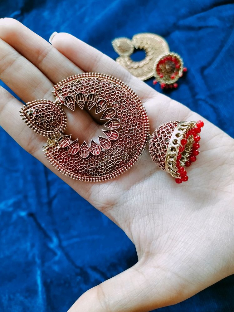 Traditional Golden Red Jhumka