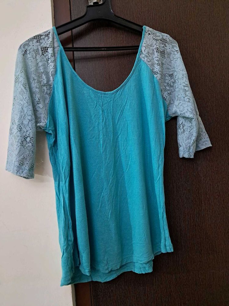 Ginger: Sea Green Lace Top