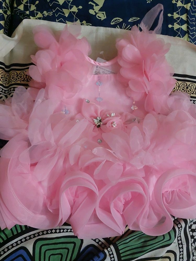 Pink Party Wear Frock For Baby Girl