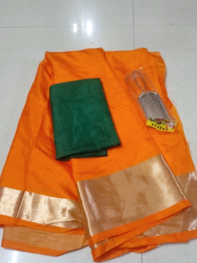 New🌟3D Satin Silk Saree With Blouse